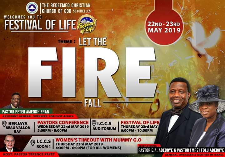 RCCG FESTIVAL OF LIFE SEYCHELLES 2019 @ BERJAYA BEAU VALLON BAY, SEYCHELLES. THEME: “LET THE FIRE FALL”