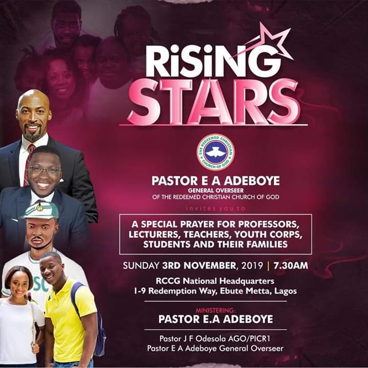 RCCG NOVEMBER 2019 THANKSGIVING SERVICE WITH PASTOR E.A. ADEBOYE – THEME: RISING STARS