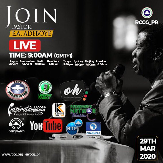 Audio: SPECIAL RCCG ONLINE SERVICE WITH PASTOR E.A ADEBOYE on Sunday 29th March, 2020, theme: “PEACE BE STILL” from the Studio of DOVE Media