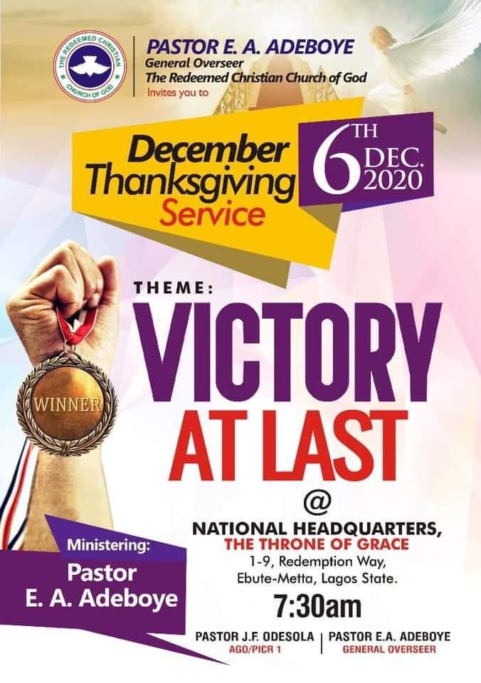 Audio: Victory At Last – Pastor E.A Adeboye, RCCG December 2020 Thanksgiving Service