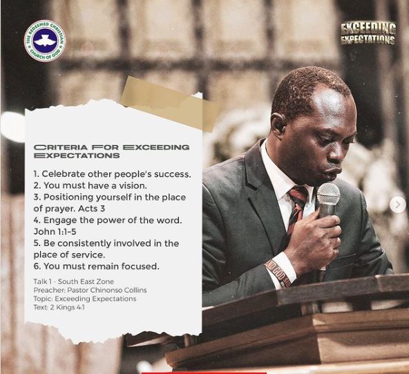 Audio: Talk 1 South-East Zone – Deacon Chinonso Collins- RCCG October 2021 HGS. God Bless You [Part 9] – Exceeding Expectations