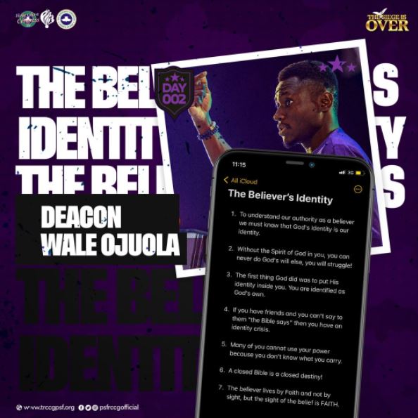 Audio: The Believers Identity – Deacon Wale Ojuola, RCCG Holy Ghost Congress 2021, Day 2 PSF Hour.