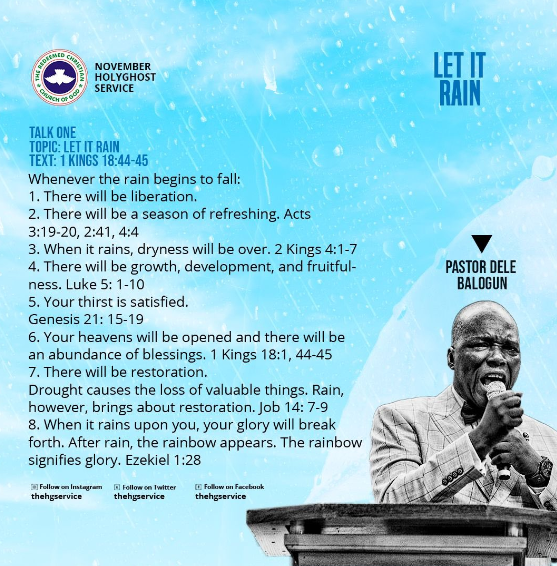 AUDIO: LET IT RAIN – PASTOR DELE BALOGUN, NOVEMBER 2022 HOLY GHOST SERVICE