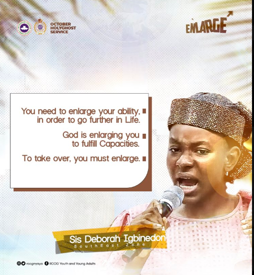AUDIO: ENLARGE – SIS. DEBORAH IGBINEDON, SOUTHEAST REGION, OCTOBER 2023 HOLY GHOST SERVICE